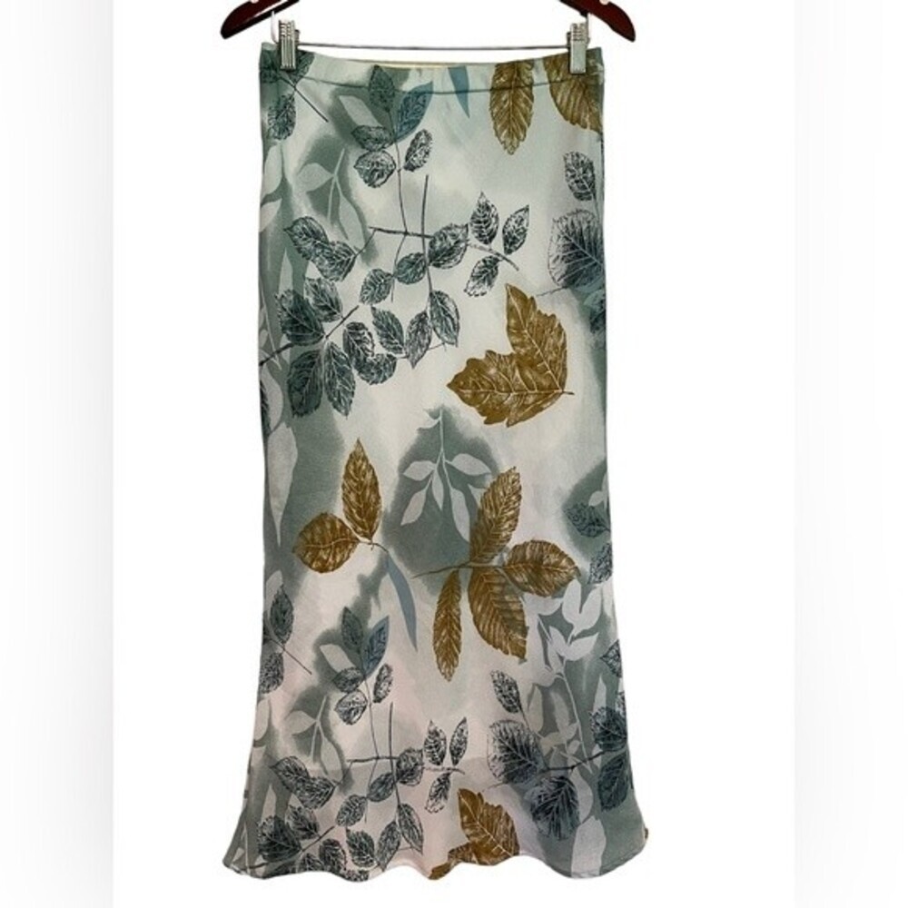 Dress-U Sharon Vintage Midi Length 90s Y2K Fairycore Skirt 7/8 Leaf Print Green - Picture 4 of 5